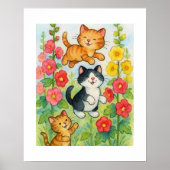 花園で遊ぶ田舎の猫たち ポスター (正面)