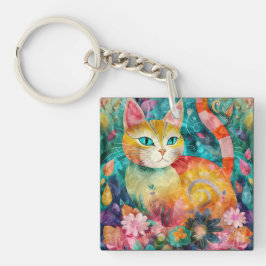 花園に佇む目が青い猫 キーホルダー