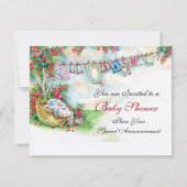 花園のぶら下がった赤ちゃん服の赤ちゃんシャワー 招待状 (正面)