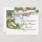 花園のぶら下がった赤ちゃん服の赤ちゃんシャワー 招待状 (正面/裏面)