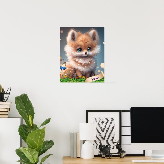 花園のキュートなキツネのオリジナルアート ポスター (ホームオフィス)