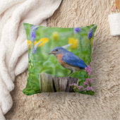 花園のフェンスのポストにブルーバードオス クッション (ブランケット)