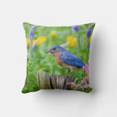 花園のフェンスのポストにブルーバードオス クッション (裏面)