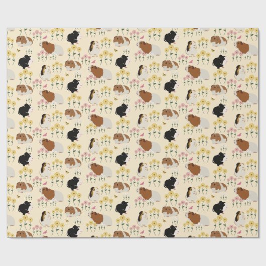 花園の可愛いモルモット柄 – 黄色 ラッピングペーパー (フラット)