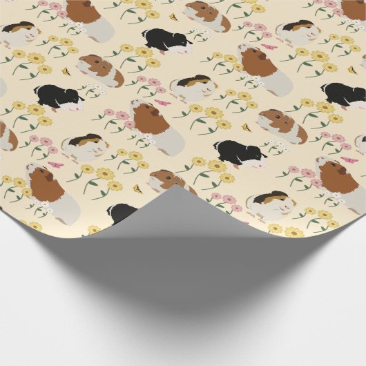 花園の可愛いモルモット柄 – 黄色 ラッピングペーパー (角)
