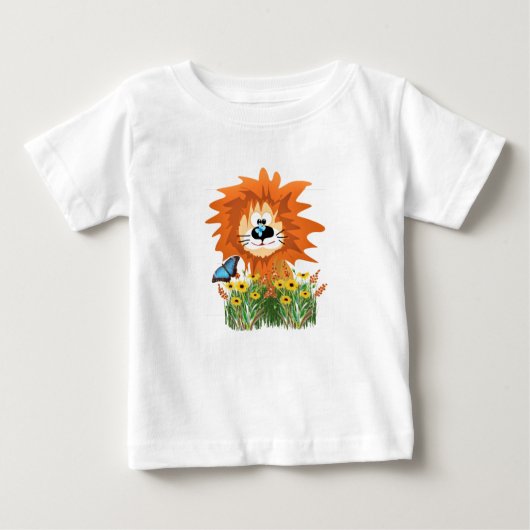 花園の可愛いライオンのキャラクター ベビーTシャツ (正面)