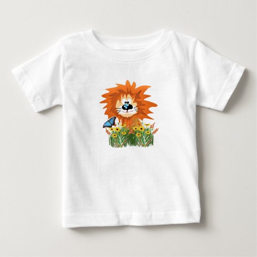 花園の可愛いライオンの漫画、 ベビーTシャツ (正面)