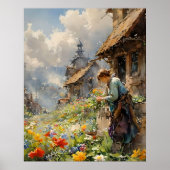 花園の女の子と農村の生活水色 | ポスター (正面)