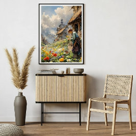 花園の女の子と農村の生活水色 | ポスター