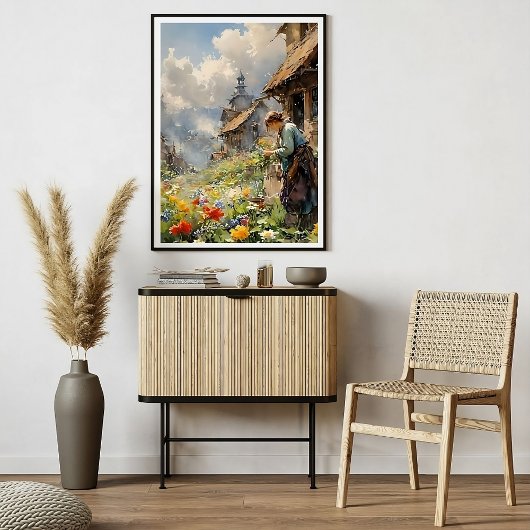 花園の女の子と農村の生活水色 | ポスター