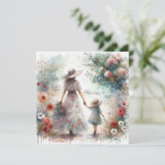 花園の母と子　母の日 カード (スタンド正面)