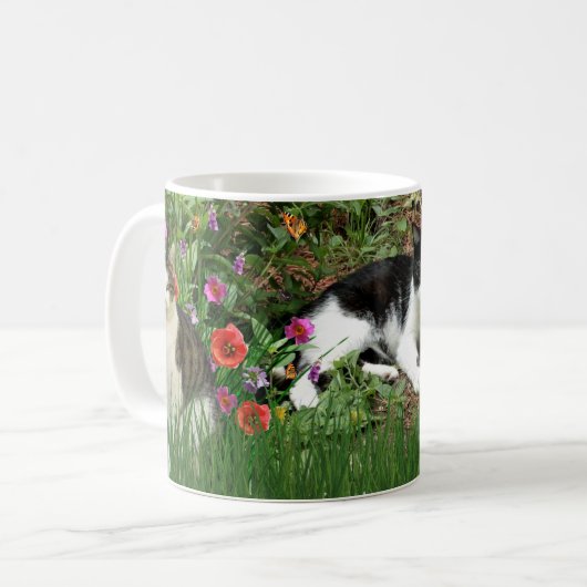 花園の猫/フォトコラージコーヒー コーヒーマグカップ (正面左)