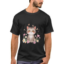 花園の蝶と戯れるかわいいグレー猫のイラスト✨🐾