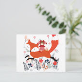 花園の赤いフード乗馬ガールとキツネ ポストカード (スタンド正面)