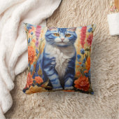 花園の青い猫 クッション (ブランケット)