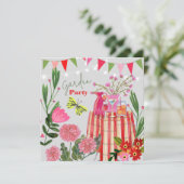 花園パーティー誕生日招待状（花柄） 招待状 (スタンド正面)