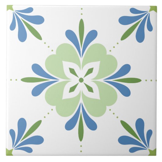花地中海の青と緑 タイル (正面)