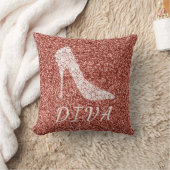 花型女性歌手のばら色の金ゴールドのグリッターのダイヤモンドのハイヒールの靴 クッション (ブランケット)