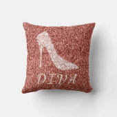 花型女性歌手のばら色の金ゴールドのグリッターのダイヤモンドのハイヒールの靴 クッション (裏面)