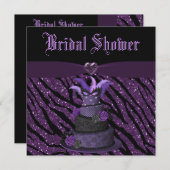 花型女性歌手のケーキは及びシマウマのグリッターのブライダルシャワーを印刷しました 招待状 (正面/裏面)