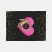 花型女性歌手のハイヒール|のシックで黒い金ゴールドのグリッターの紙吹雪 フリースブランケット (正面(横))