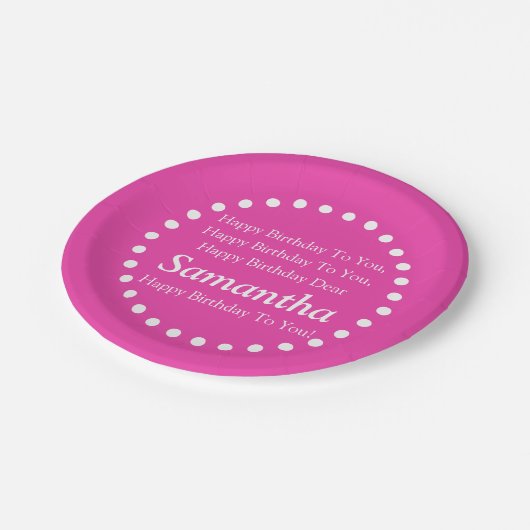 花型女性歌手のピンクおよび白いハッピーバースデーの歌の名前 ペーパープレート (アングル)