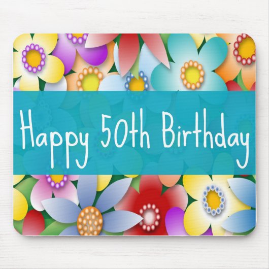 花型女性歌手の幸せな第50誕生日のマウスパッド マウスパッド (正面)