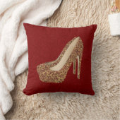 花型女性歌手の赤いグリッターきらきら光るな|の魅力の金ゴールドのハイヒールの靴 クッション (ブランケット)