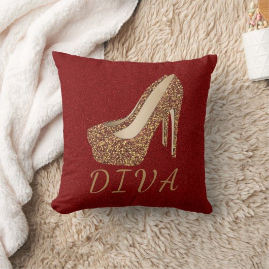 花型女性歌手の金ゴールドのグリッターのハイヒールはきらきら光るな|魅力的な赤に蹄鉄を打ちます クッション (ブランケット)