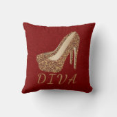 花型女性歌手の金ゴールドのグリッターのハイヒールはきらきら光るな|魅力的な赤に蹄鉄を打ちます クッション (裏面)