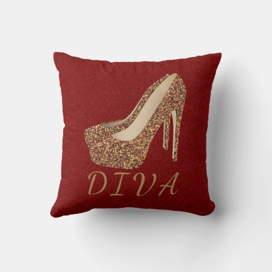 花型女性歌手の金ゴールドのグリッターのハイヒールはきらきら光るな|魅力的な赤に蹄鉄を打ちます クッション (裏面)