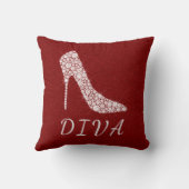 花型女性歌手の魅力的なグリッターのダイヤモンドのハイヒールは赤に蹄鉄を打ちます クッション (裏面)