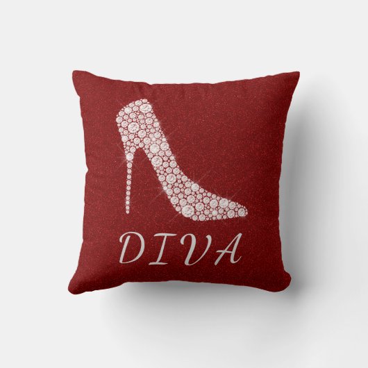 花型女性歌手の魅力的なグリッターのダイヤモンドのハイヒールは赤に蹄鉄を打ちます クッション (裏面)