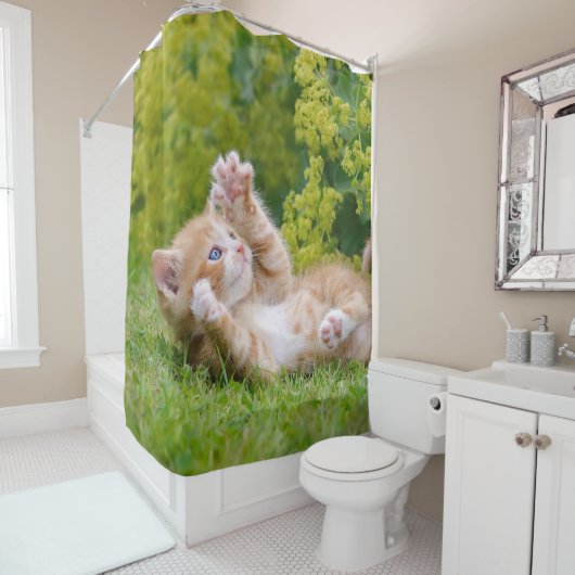 花壇おもしろいのかわいい遊猫の子猫 シャワーカーテン (インサイチュ)