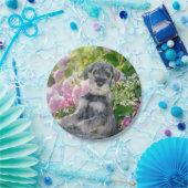 花壇で標準のシュナウザーの子犬 ペーパープレート (パーティー)