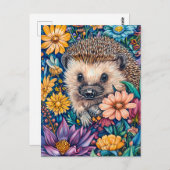 花壇に咲くハリネズミ ポストカード (正面/裏面)