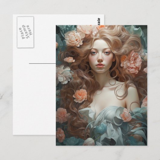 花壇の女性 ポストカード (正面/裏面)