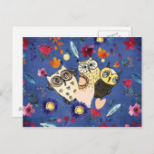 花壇の幸せな鳥フクロウ動物の家族 ポストカード (正面/裏面)