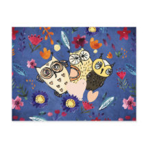 花壇の幸せな鳥フクロウ動物の家族