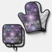 花壇トレンディー光沢のある抽象芸術フラクタルアート 鍋つかみ&鍋敷きセット (正面/裏面)