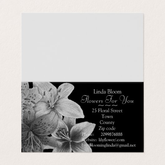 花壇用の黒と白のユリの花 名刺 (外部フラット)