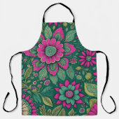 花壇花ピンク緑 エプロン (正面)