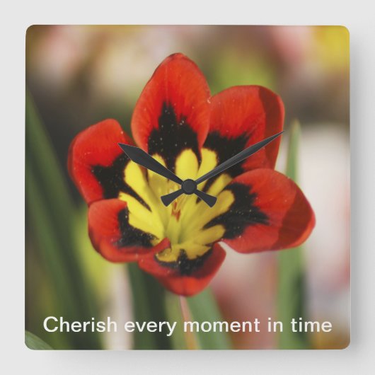 花大事にされるべき スクエア壁時計 (正面)