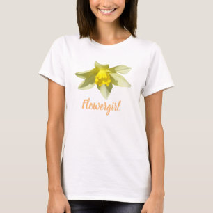 花女の子黄色の水仙の花の円の上 Tシャツ