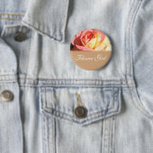 花女ピンク黄色のバラ結婚の名前ボタン。 缶バッジ (インサイチュ)