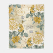 花女王バチのヴィンテージの金バラ フリースブランケット (正面)