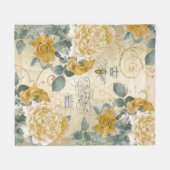 花女王バチのヴィンテージの金バラ フリースブランケット (正面(横))