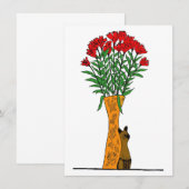 花好き | 木の猫と赤い花 招待状 (正面/裏面)