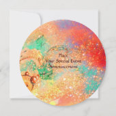 花妖精の赤いピンクの緑の黄色の金ゴールドきらめき 招待状 (裏面)