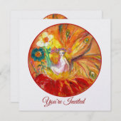 花妖精レッドイエローホワイトファンタジー夏パーティー 招待状 (正面/裏面)